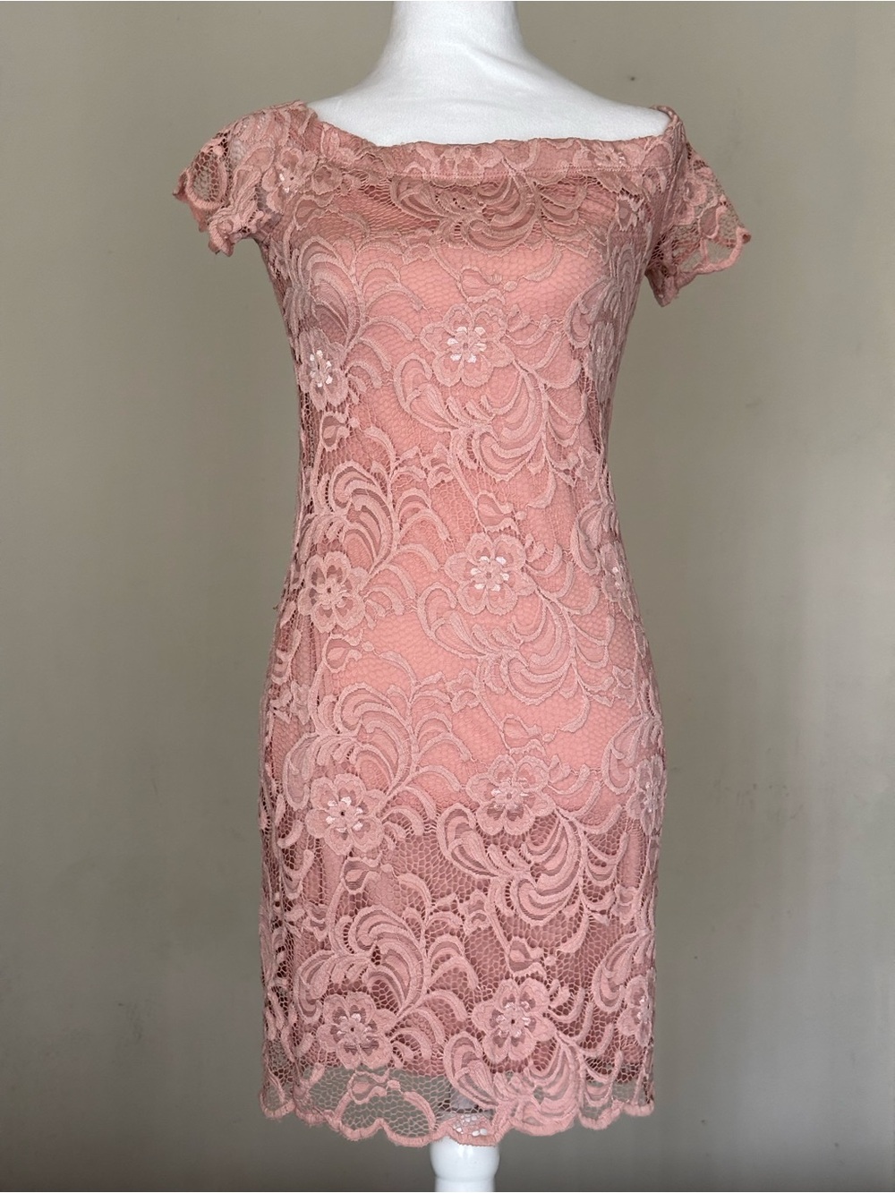 Papaya Blush Pink Floral Lace Off-Shoulder Cocktail Mini Dress